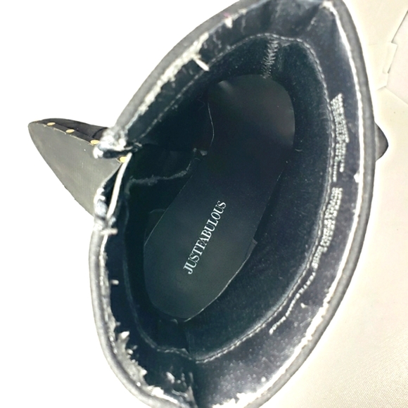 JustFab Maryanne Black Faux-suede, Studded Pointy Toe Heeled Bootie. WMS 8.5M - Picture 10 of 12